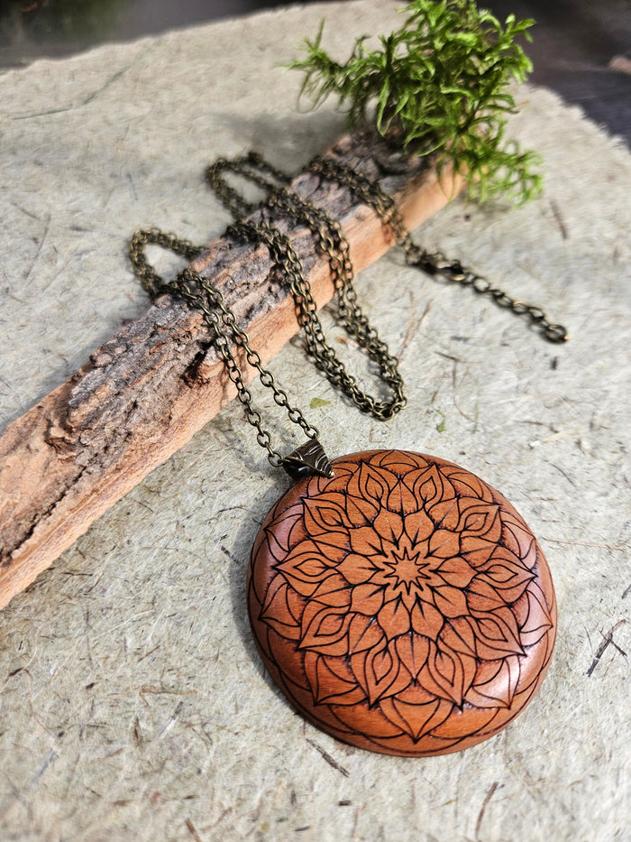 Mandala Wooden Pendant - Cherry