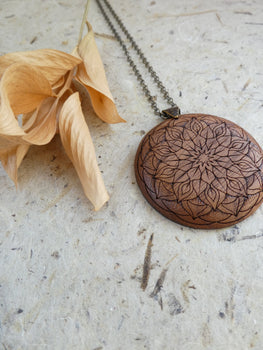 Mandala Wooden Pendant - Walnut