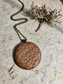 Mandala Wooden Pendant - Walnut