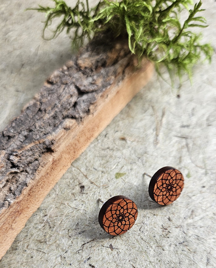 Mandala Wooden Stud Earring - Cherry