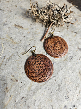 Mandala Wooden Earrings - Walnut