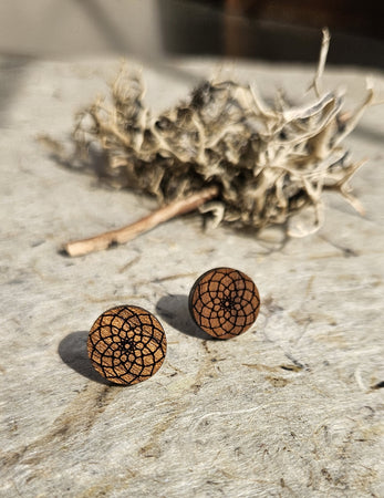 Mandala Wooden Stud Earring - Walnut