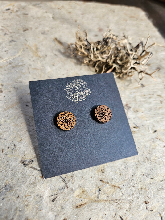 Mandala Wooden Stud Earring - Walnut