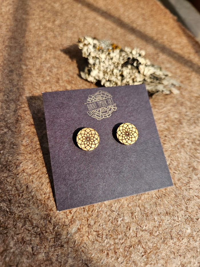 Mandala Wooden Stud Earring - Maple