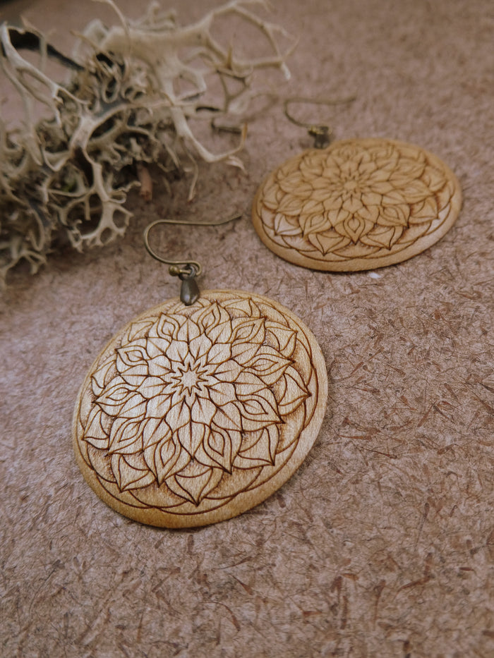 Mandala Wooden Earrings - Maple